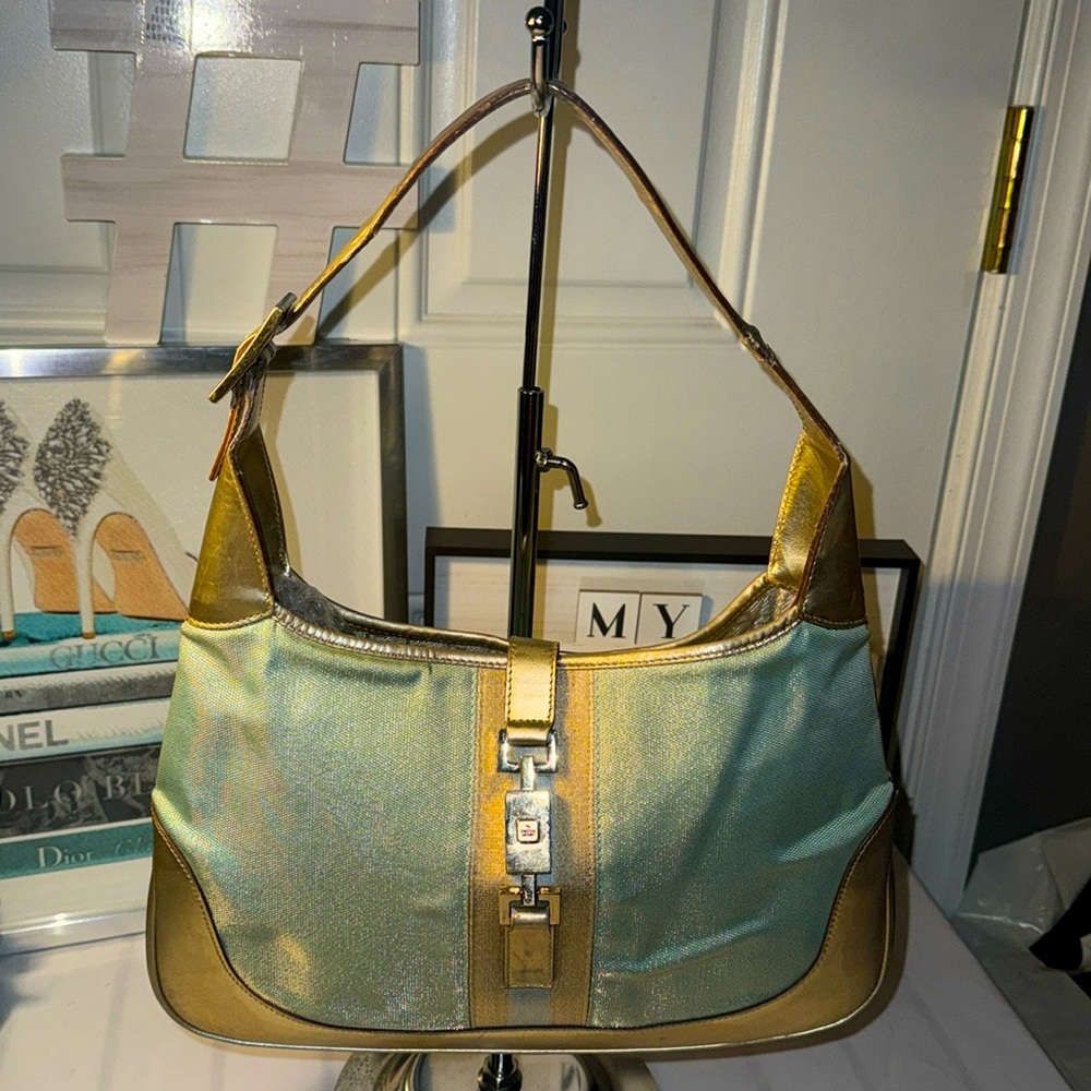 Gucci Shoulder Bag Sherry Line Jackie Canvas Blue Auth -Rehab